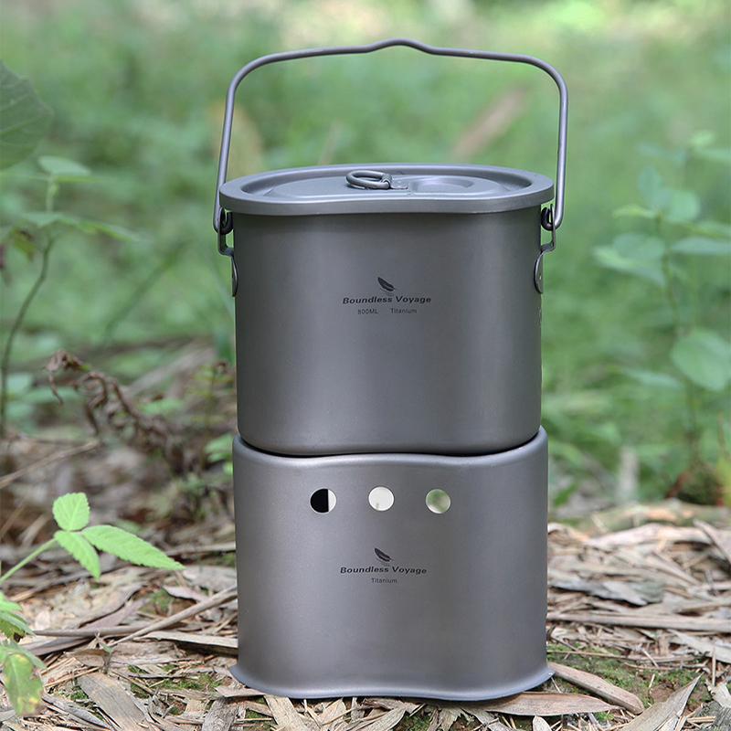 Outdoor Camping Stove Wood - طقم أواني طهي من التيتانيوم بلا
