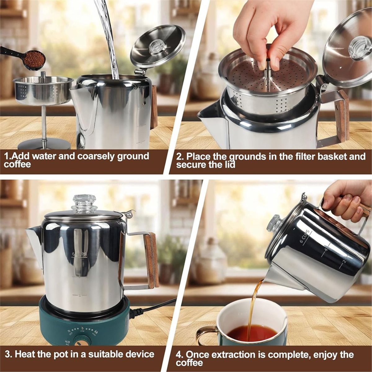 6 أكواب Percolator 304 إبريق ق - مراجعة Camp Percolator Coffee وسعره